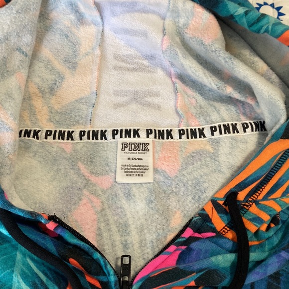 VS PINK Women's Orange and Teal Tropical Print Hoodie jacket M - Picture 6 of 10
